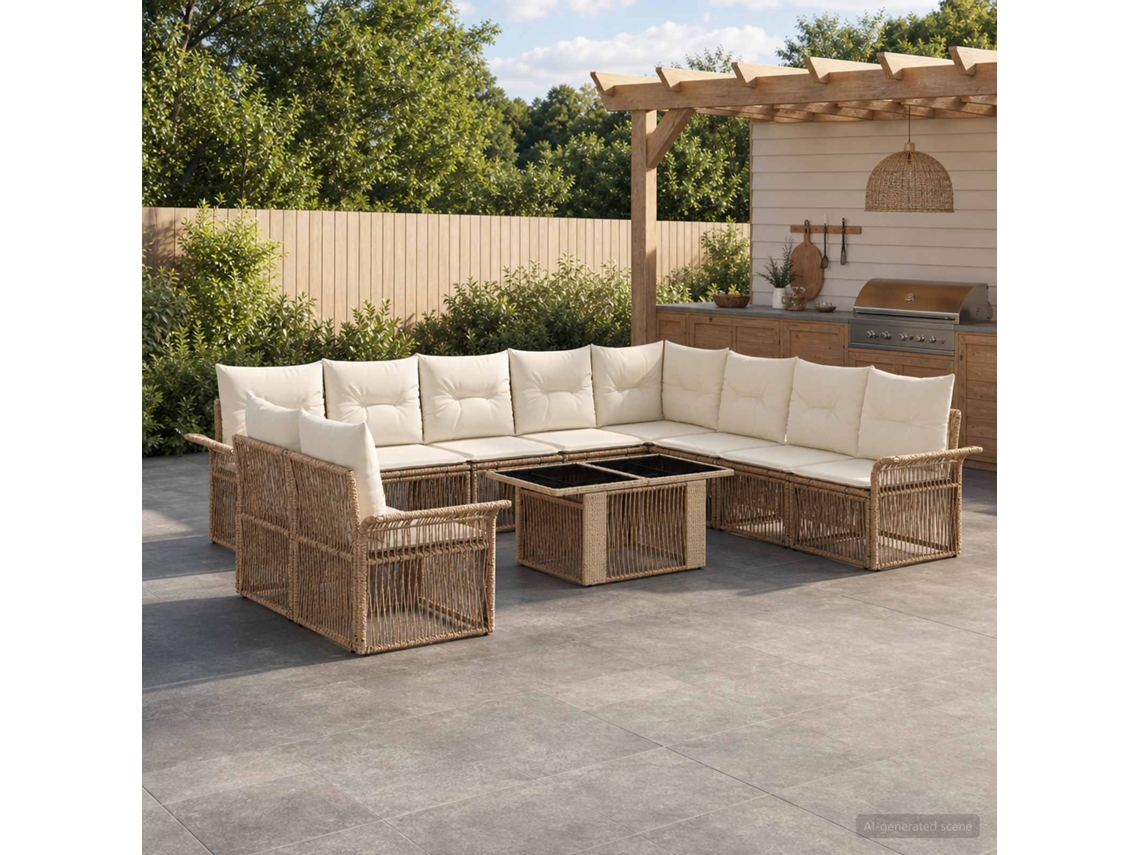 Vidaxl Conjunto De Sofá De Jardim 11 Unid. Bege E Branco Creme Vime Pe