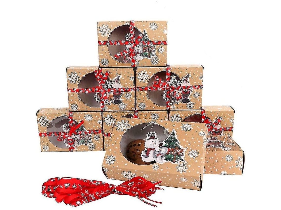 12 Pacotes De Caixas De Biscoito De Natal Com Visor Para Alimentos