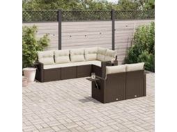 Conjunto de Sofás 7 Peças Jardim C/ Almofadões Vime Pe Castanho Dkd Home Decor