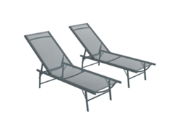 Conjunto De 2 Cadeiras De Espreguiçadeira Dobráveis De Textilene Para Exterior Inclináveis 54 X 164 X 84 Cm Cinza Claro