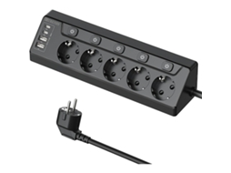 Tomada De Canto Com 2 Portas Usb, A E 2 Portas Usb, C, 5 Tomadas Com Interruptor Individual