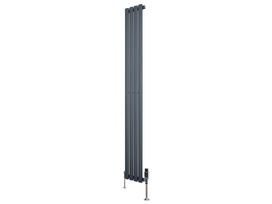Radiador Oval De Coluna Única 1800x240 Mm - Cinza Antracite, 634w, Aço Carbono, Válvulas Termostáticas Cromadas,