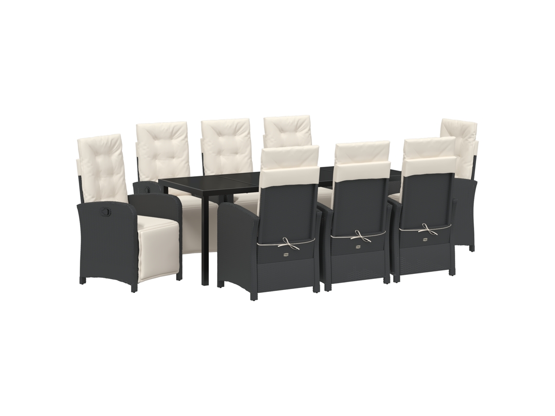 Conjunto 9 Conjunto De Jantar Para Jardim Vidaxl Preto Vime Pe (200 X 80 X 73 Cm)