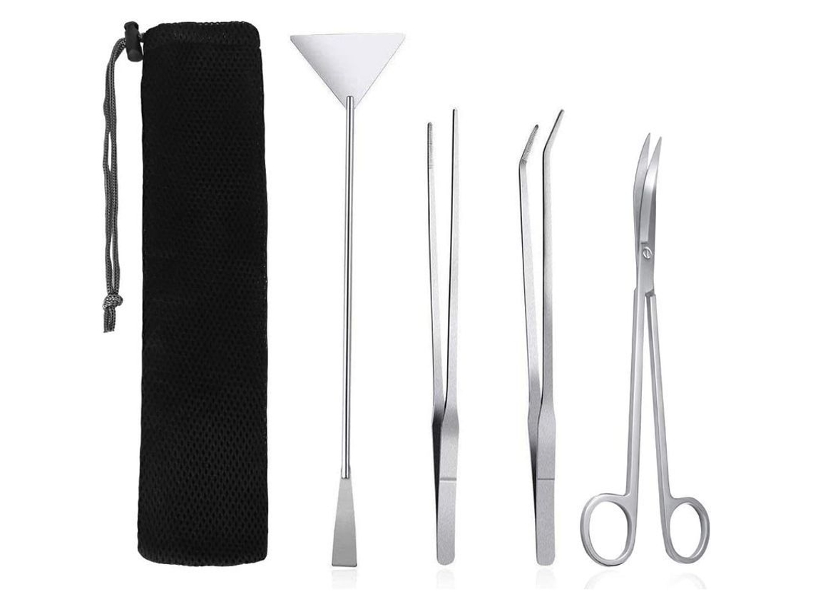 Kits de ferramentas Nova Line para aquário, 4 em 1 de limpeza, tesouras e pinças de aço inox para plantas aquáticas | S/MARCA