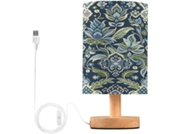 Abajur De Cabeceira Com Intrincado Padrão Ikat, Portas De Carregamento Usb C, Luminária De Mesa Cabeceira, Luminária De