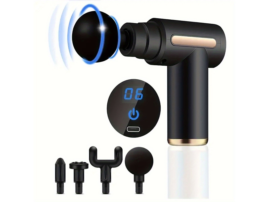 Massageador portátil de percussão para tecidos profundos, ideal para corpo, costas e pescoço, com design ultracompacto e elegante. Brilvibera