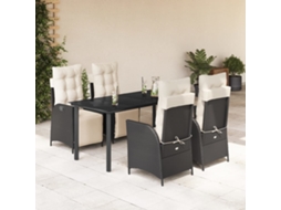 Vidaxl 5 Pcs Conjunto De Jantar P/ Jardim C/ Almofadões Vime Pe Preto