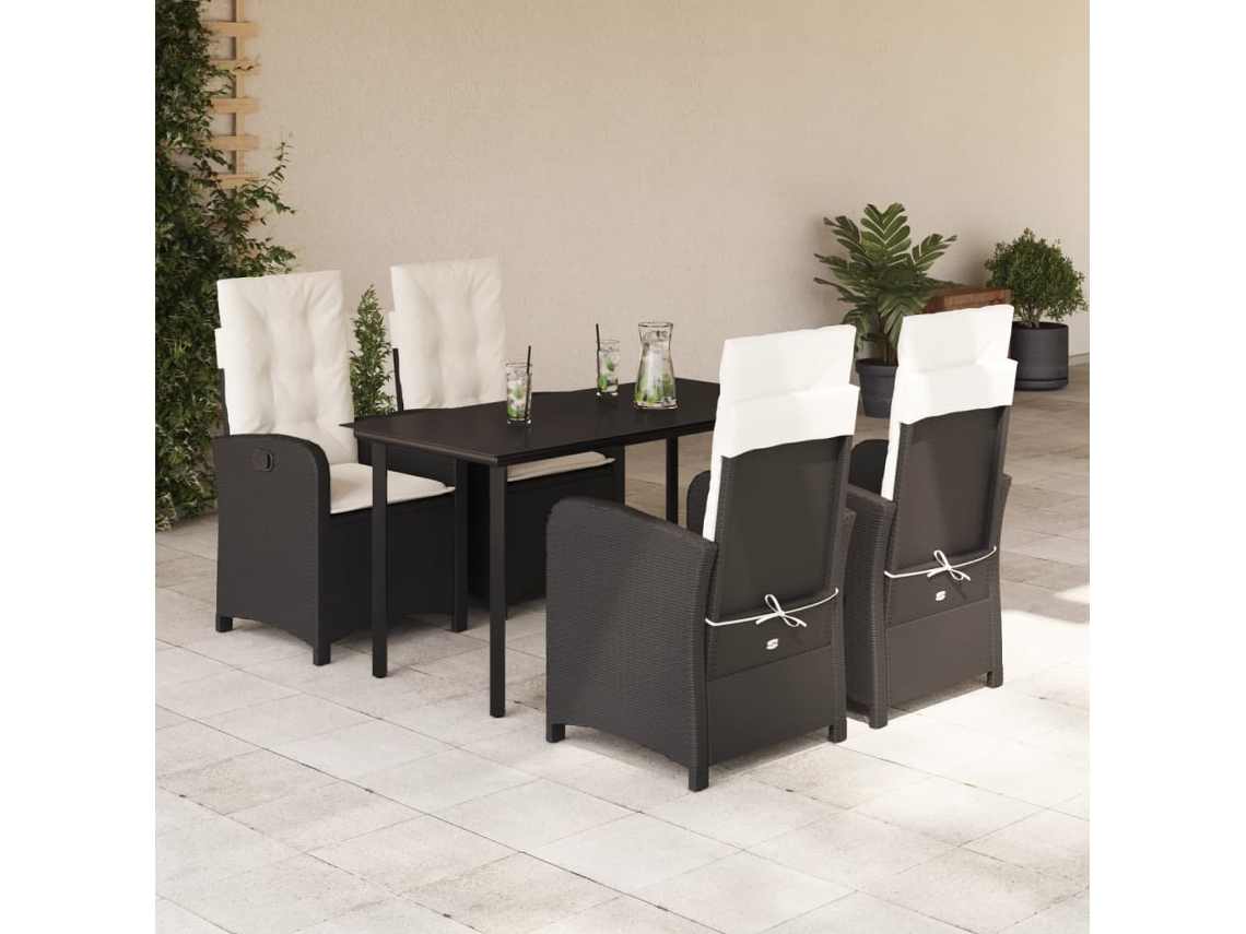 Conjunto 5 Peças Jantar P/ Jardim C/ Almofadões Vime Pe Preto Dkd Home Decor