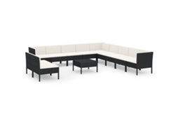 Conjunto de 12 Pcs Lounge de Jardim com Almofadões Vime Preto MAISON EXCLUSIVE