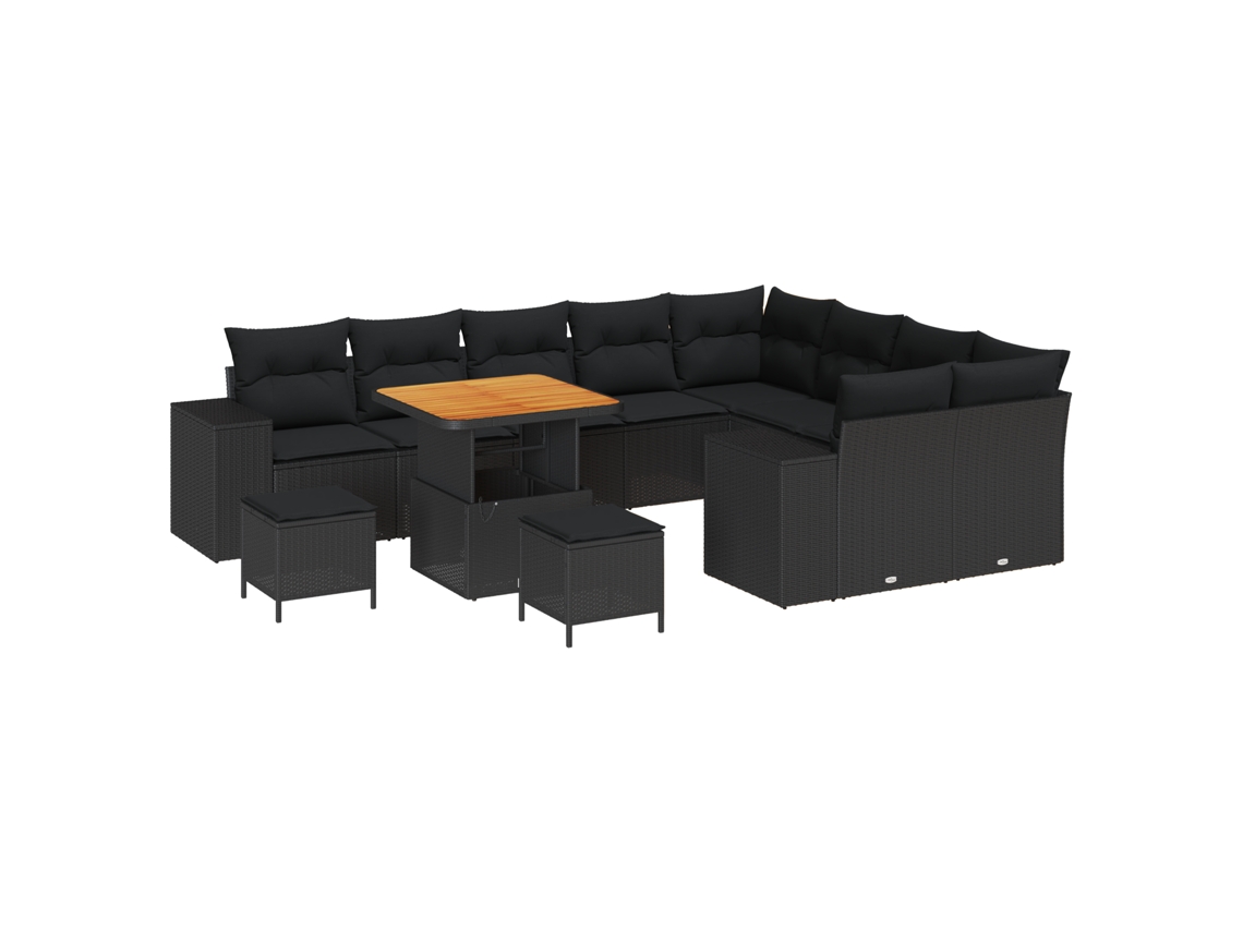 Conjunto 12 Móveis Para Exterior Vidaxl Preto Vime Pe (80 X 80 X 71 Cm)