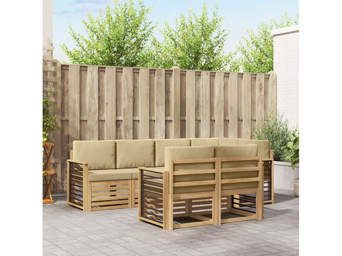 Vidaxl Conjunto De Sofás Para Exterior 7 Unid. Branco E Bege Poliéster
