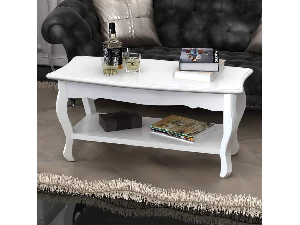 Mesa de Centro com 2 Prateleiras Mdf Branco PANGSHIYUAN