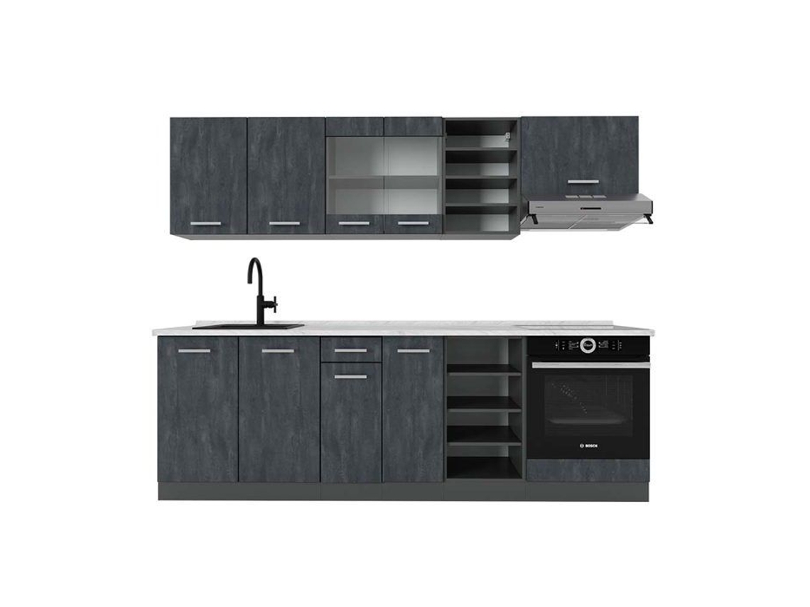 Cozinha R-Line, Mármore PT 240 cm, Concreto Preto/Antracite, Vicco