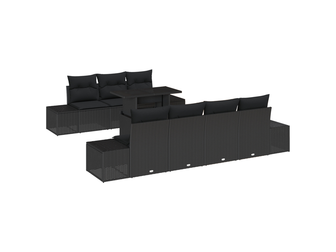 Conjunto 8 Conjunto De Sofá De Jardim Vidaxl Preto Vime Pe (100 X 55 X 73 Cm)