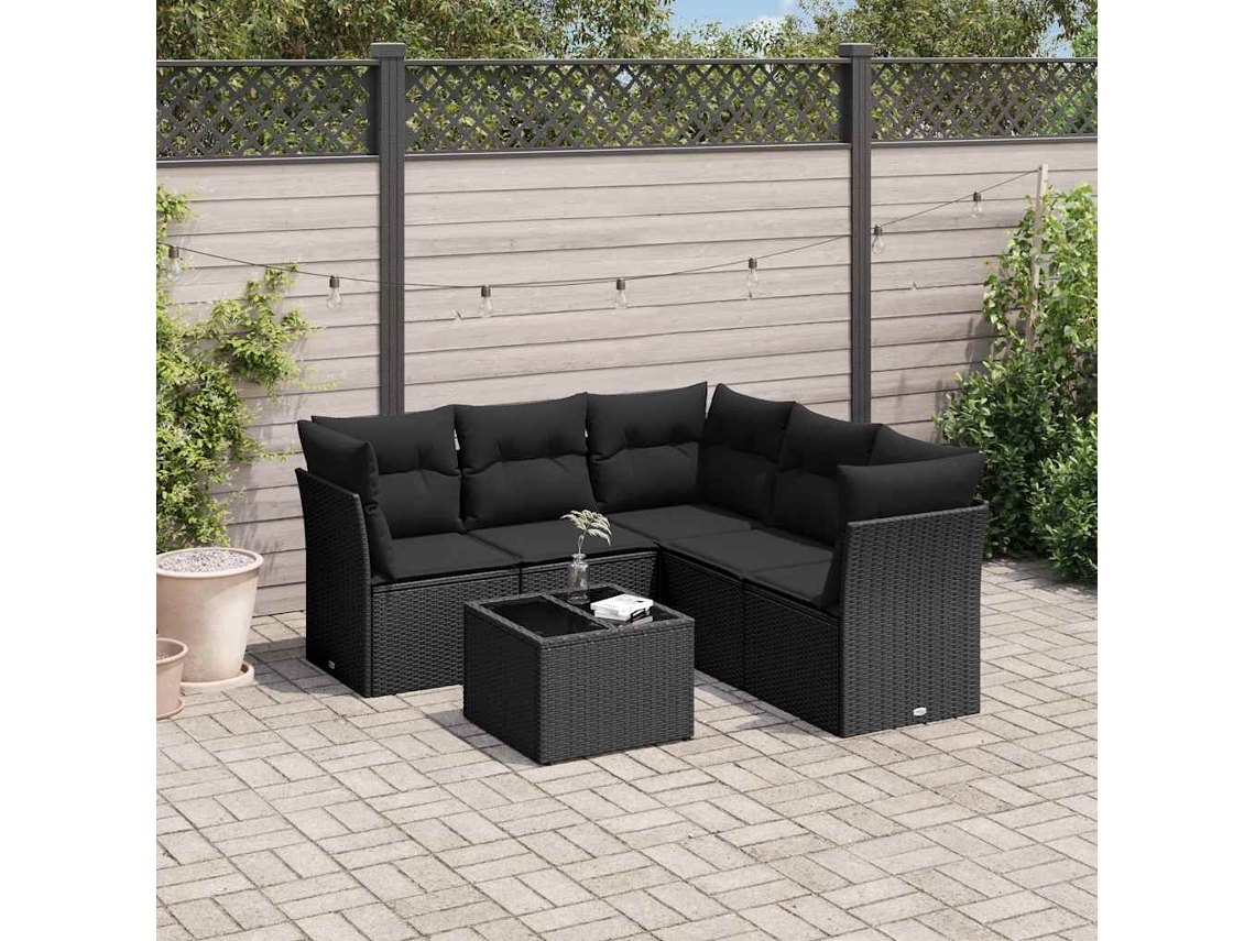 Vidaxl 6 Pcs Conjunto Sofás De Jardim C/ Almofadões Vime Pe Preto