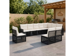 Vidaxl Conjunto De Sofá De Jardim 10 Pcs Preto E Branco Creme Vime Pe