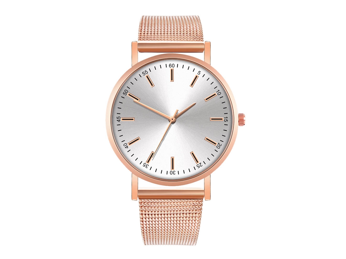 Relógio de Pulso Casal de Moda com Pulseira de Malha Quartzo Cor Branco Ouro Rosa