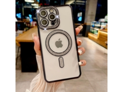 Capa Para Iphone 17 Pro Preta Com Borda De Diamante, Magnética, Transparente E Com Glitter Eletrodepositado.