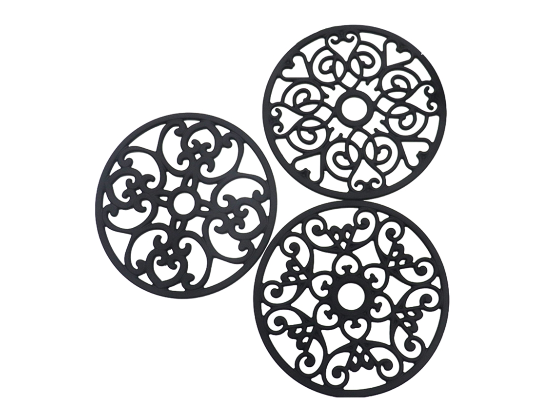 Conjunto de 3 tapetes de silicone para panelas, pretos