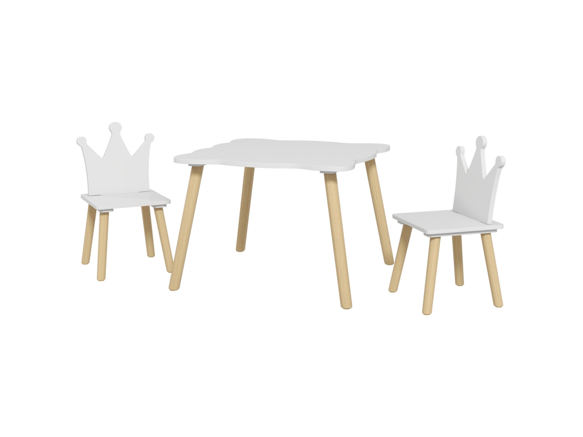 Mesa Infantil E 2 Cadeiras Com Encosto Em Coroa. Idade De 3 A 6 Anos. Branco
