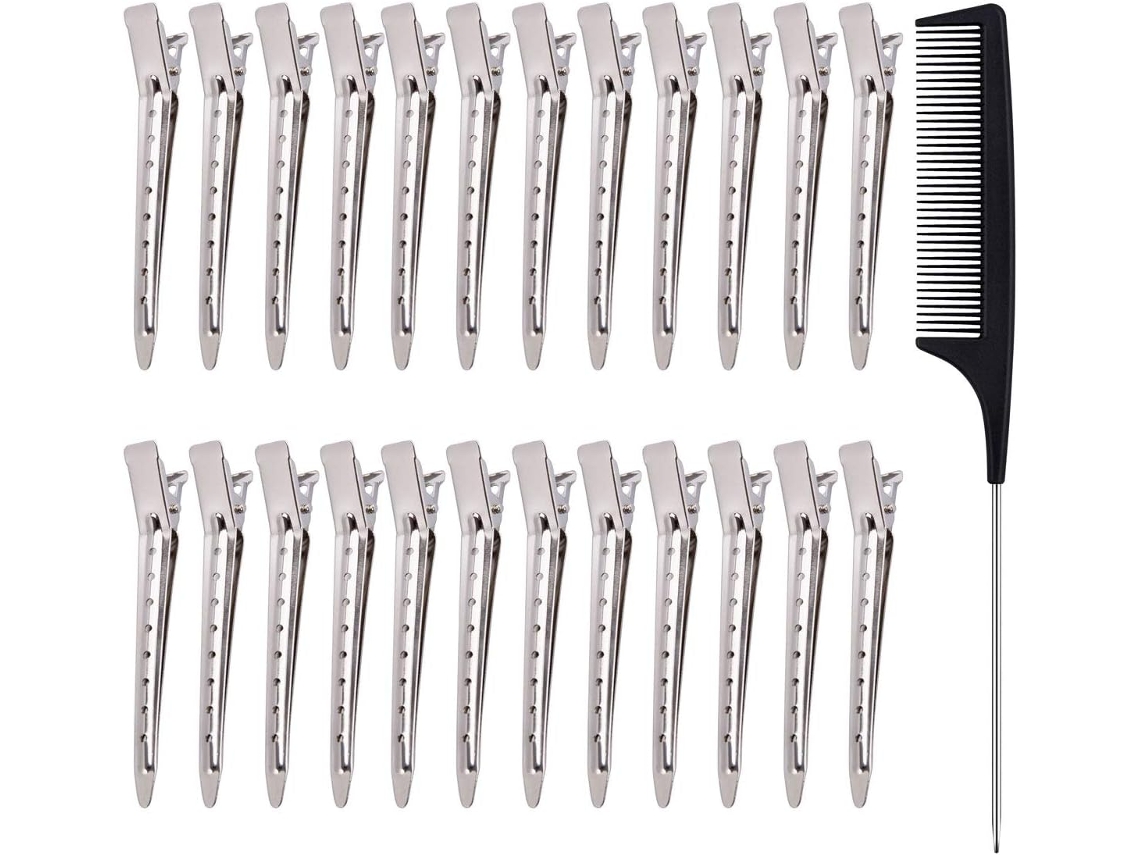 Presilhas de cabelo em formato de bico de pato, 24 x 3,5 polegadas, em metal, com pente.