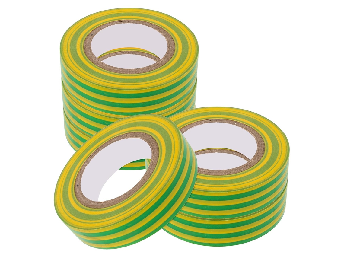 Fita Isolante Elétrica Bicolor, Amarela E Verde, 6 Unidades De 20 Metros Pvc Para Fácil Identificação E Uso Seguro Em