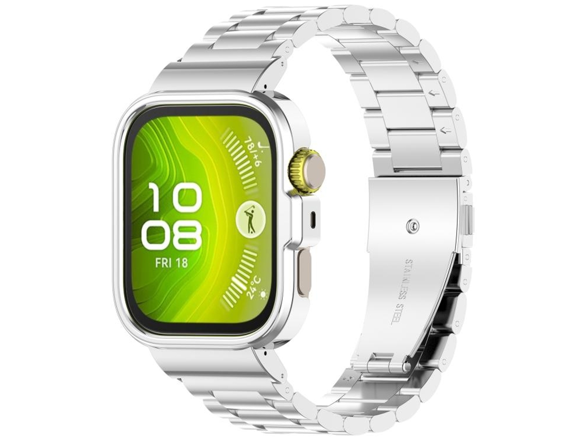 Bracelete para Huawei Watch Fit 4 XIAOMOYU aço inoxidável com fivela de três contas prata