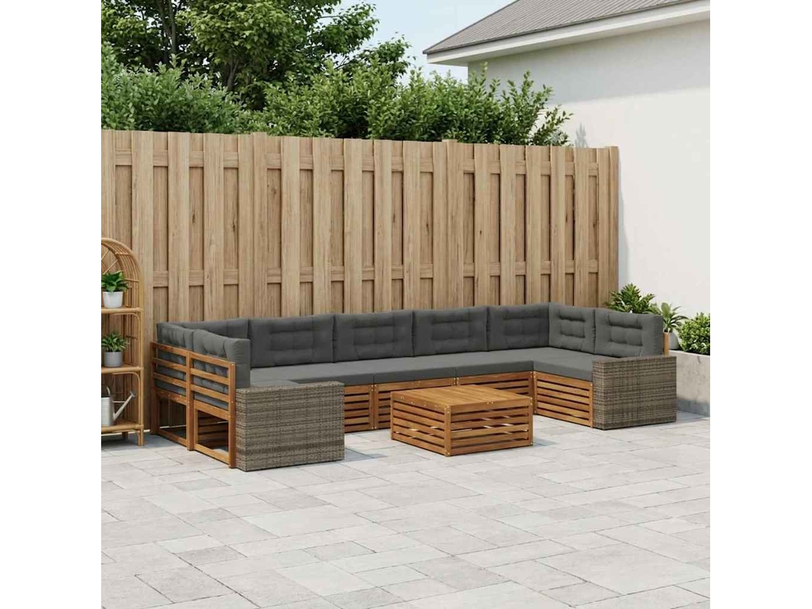 Vidaxl Conjunto De Sofás Para Exterior 8 Pcs Natural E Antracite