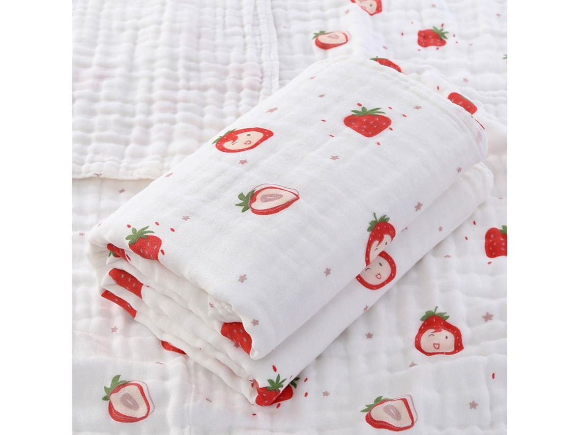 Toalha De Banho Para Bebê, Tecido De Algodão Extra Macio Com 6 Camadas, 100% Algodão Puro, 110cm X 110cm, Estampa De Morango Siurn