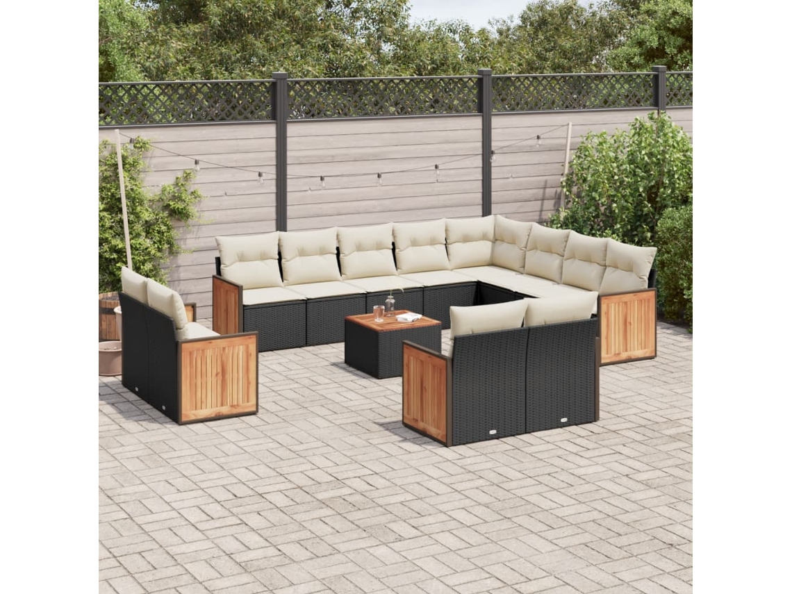 Vidaxl 13 Pcs Conjunto De Sofás De Jardim Com Almofadões Vime Pe Preto