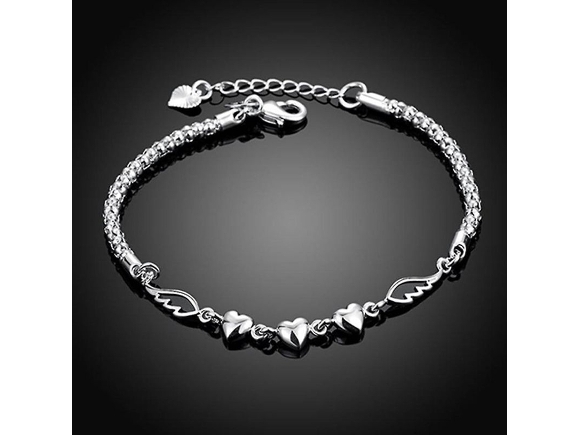 Pulsera De Prata 925 Com Coração E Asas De Anjo Para Mulheres, Joiaria Moda Pulsera De Brazalete