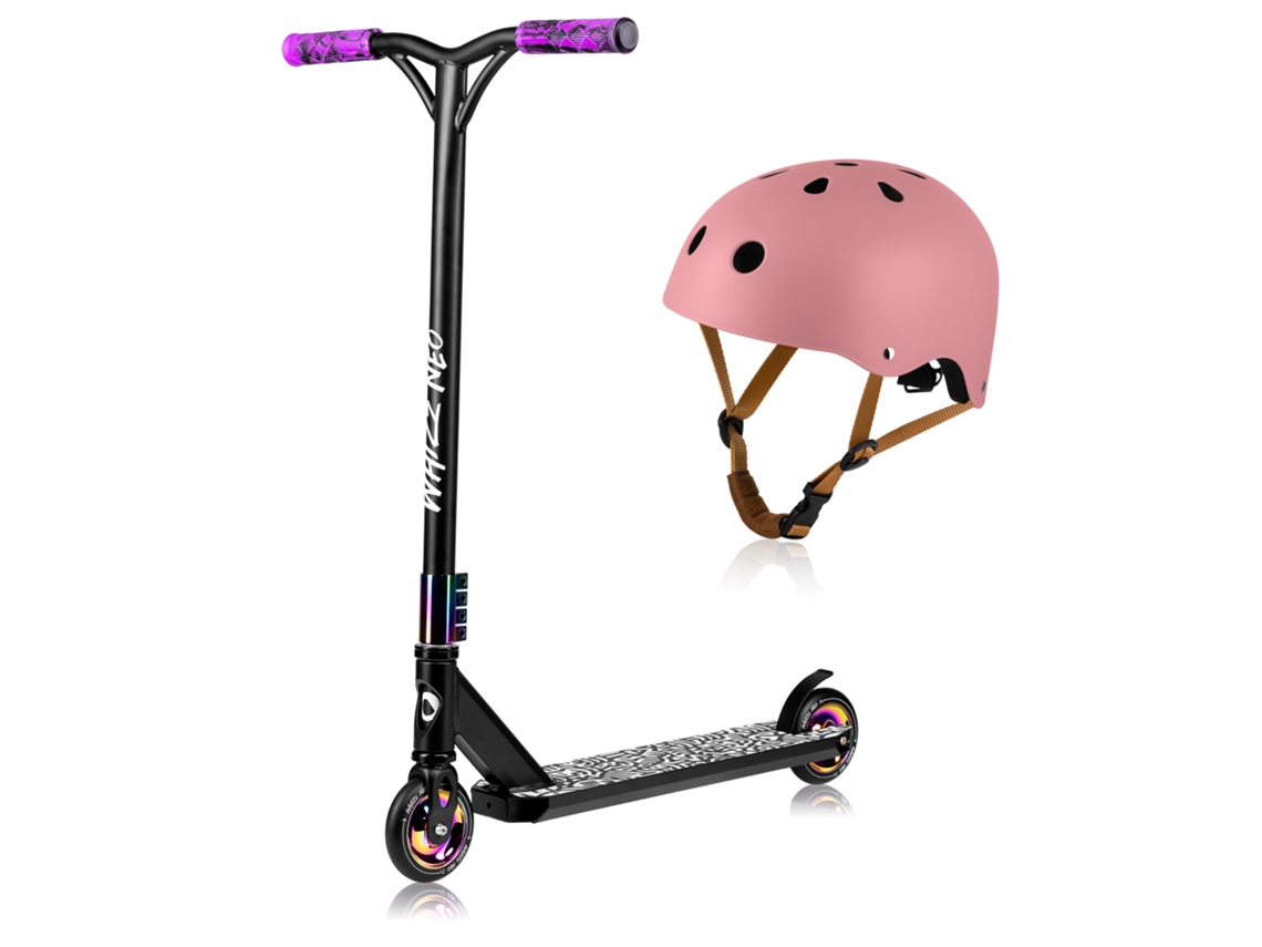 Trotinete de Freestyle para Crianças LIONELO Whizz Neo Guiador Largo Rodas Flexíveis Leve Antiderrapante Abec 9 Capacete Preto