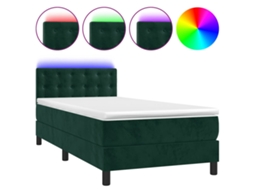 Cama Box Spring com Colchão LED 80x200 cm Veludo Verde Escuro MAISON EXCLUSIVE