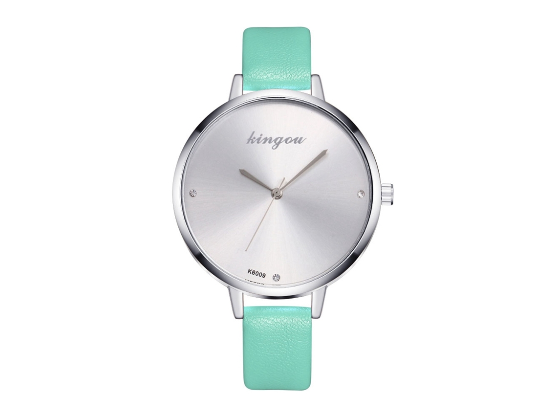 Relógio de Quartzo Feminino Zhoulianfa K6009 1a com Cinto Pu Estilo Simples Prata Menta
