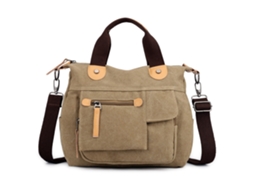 Bolsa de Lona Multifuncional de Lazer Retrô Mochila de Estilo Literário e Escolar de Arte Caqui