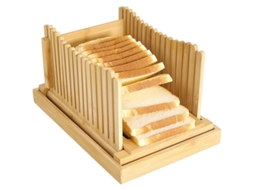 Rebe cortador de Pão de Bambu Plegável com Guia Ajustável e Prato para Migalhas, 3 Espessuras Diferentes