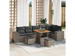 Vidaxl Conjunto De Sofá De Jardim 9 Unid. Cinzeto Vime Pe