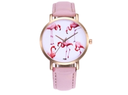 Relógio de Pulso Feminino Simples de Quartzo com Pulseira de Couro Artificial Rosa