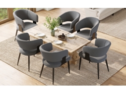 Cadeira de maquiagem luxuosa de flanela (6 unidades), cadeira ergonômica com encosto curvo, bege/cinza