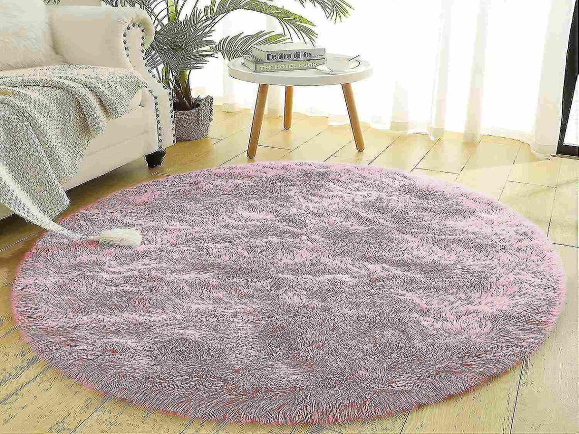 Lurelia Tapete Exterior Redondo Poliéster Antiderrapante Macio Fofo Branco 120x120 Cm R274