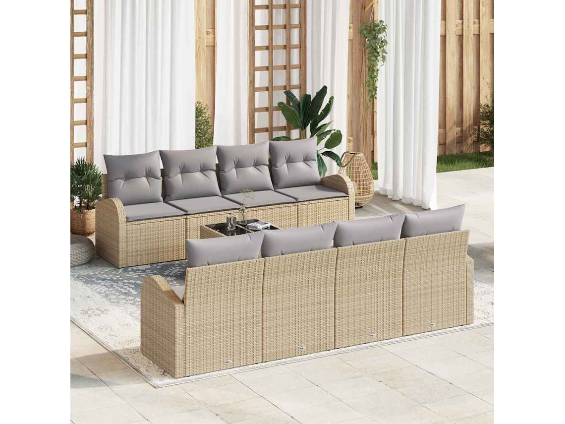 Vidaxl Conjunto De Sofá De Jardim 9 Unid. Bege Vime Pe