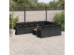 Vidaxl 11 Pcs Conjunto Sofás De Jardim C/ Almofadões Vime Pe Preto