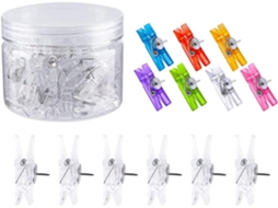 Pregadores de roupa de plástico pequenos, tachinhas para fotos e recados, 2 caixas com 60 unidades cada, transparentes e coloridos.