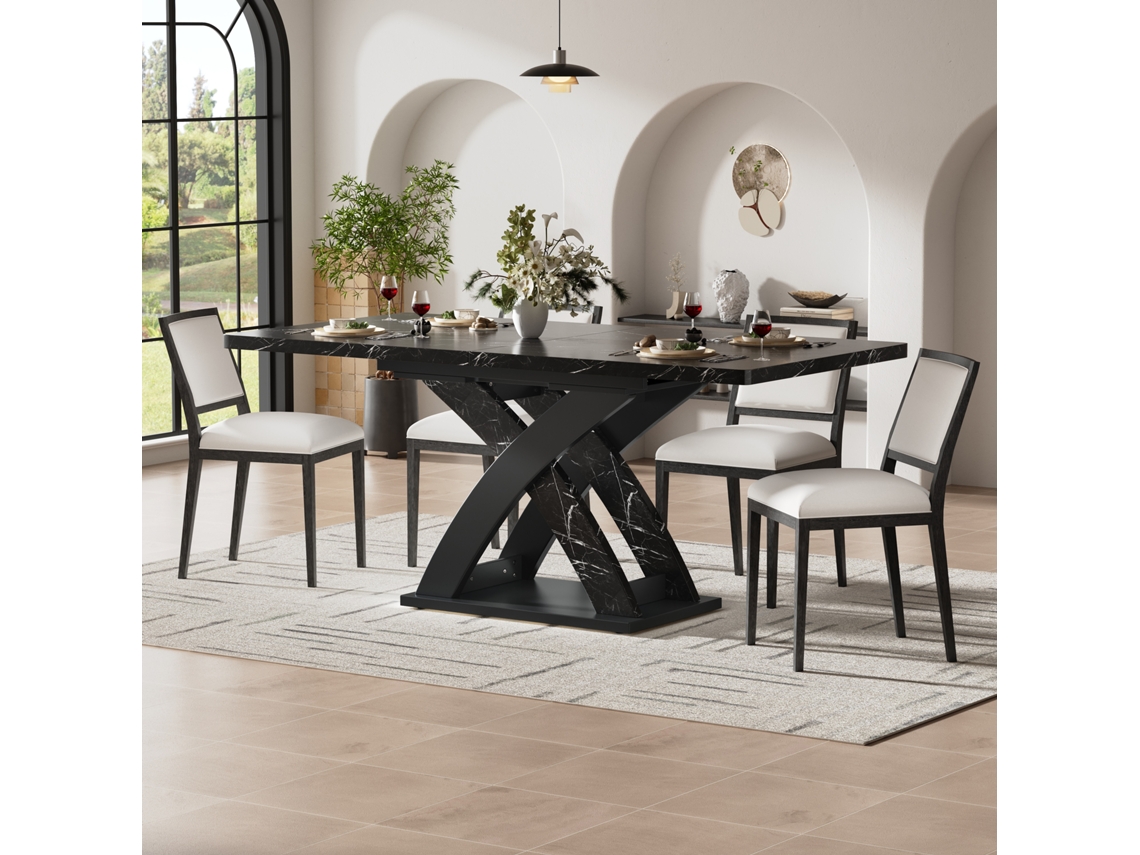 Mesa Em Madeira Extensível 120-160cm Preta Multifunção, Varanda E Cozinha, Até 6 Pessoas
