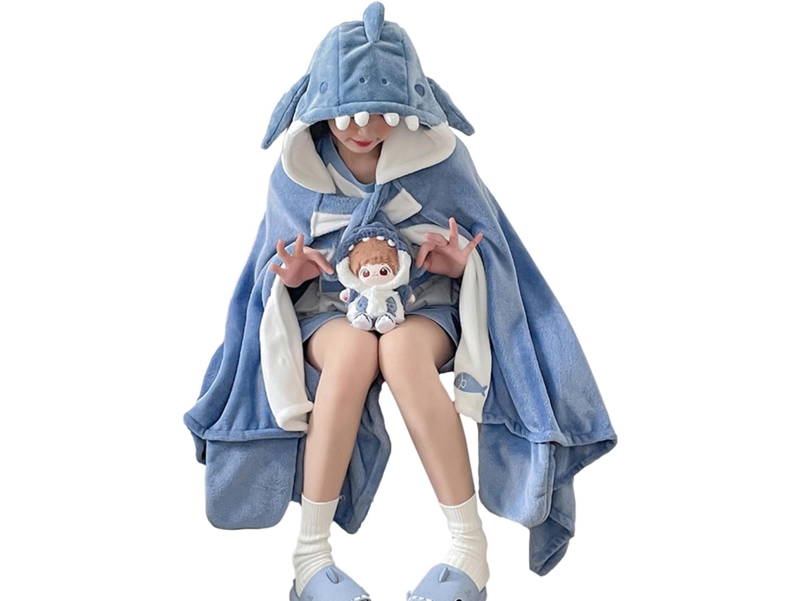 Cobertor Portátil de Tubarão Macio com Cauda, Saco Dormir Aconchegante Pelúcia o Moletom Infantil Lã CHABERLU