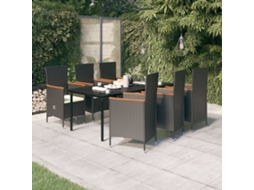 Vidaxl 7 Pcs Conjunto De Jantar Para Jardim Com Almofadões Preto