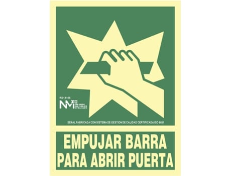 SINAL DE EVACUAÇÃO EMPURRAR BARRA PARA ABRIR PORTA CLASSE B (PVC 0.7MM) 22.4X30CM