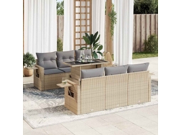 Vidaxl 7 Pcs Conjunto De Sofás P/ Jardim Com Almofadões Vime Pe Bege