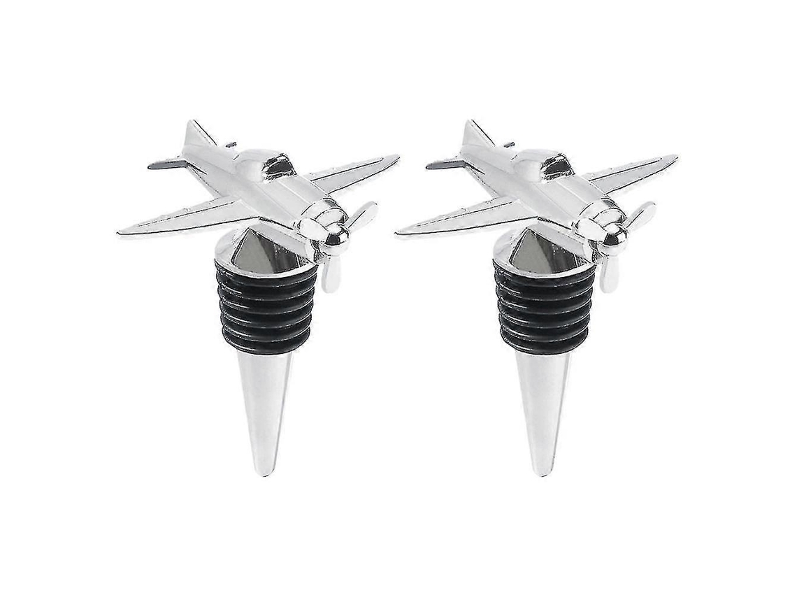 2 Rolhas De Metal Em Formato De Avião Para Vinho Tinto, Champanhe Ou Bar.