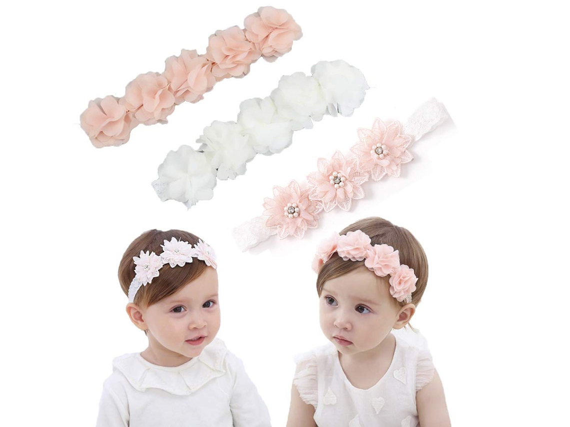 3pcs Elásticos Para Cabelo Bebê Menina Com Laço Acessórios Newborn 0-4 Anos
